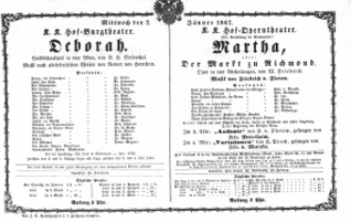 Theaterzettel (Oper und Burgtheater in Wien) 18670102 Seite: 1