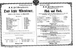 Theaterzettel (Oper und Burgtheater in Wien) 18670103 Seite: 1