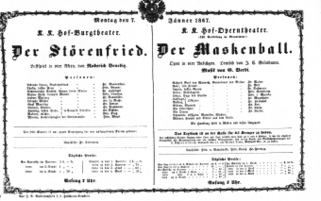 Theaterzettel (Oper und Burgtheater in Wien) 18670107 Seite: 1