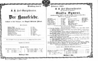 Theaterzettel (Oper und Burgtheater in Wien) 18670108 Seite: 1