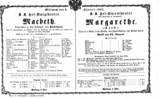 Theaterzettel (Oper und Burgtheater in Wien) 18670109 Seite: 1