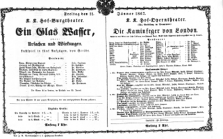 Theaterzettel (Oper und Burgtheater in Wien) 18670111 Seite: 1