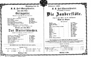 Theaterzettel (Oper und Burgtheater in Wien) 18670113 Seite: 1