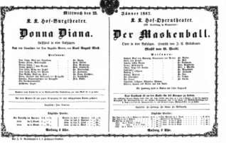 Theaterzettel (Oper und Burgtheater in Wien) 18670123 Seite: 1