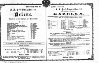 Theaterzettel (Oper und Burgtheater in Wien) 18670130 Seite: 1