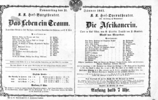 Theaterzettel (Oper und Burgtheater in Wien) 18670131 Seite: 1