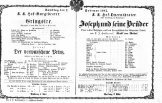 Theaterzettel (Oper und Burgtheater in Wien) 18670202 Seite: 1