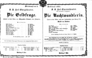Theaterzettel (Oper und Burgtheater in Wien) 18670206 Seite: 1