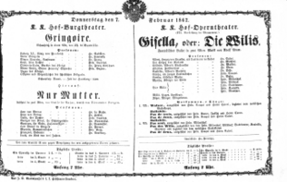 Theaterzettel (Oper und Burgtheater in Wien) 18670207 Seite: 1