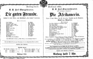 Theaterzettel (Oper und Burgtheater in Wien) 18670208 Seite: 1