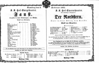 Theaterzettel (Oper und Burgtheater in Wien) 18670209 Seite: 1
