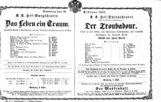 Theaterzettel (Oper und Burgtheater in Wien) 18670210 Seite: 1