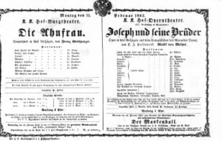 Theaterzettel (Oper und Burgtheater in Wien) 18670211 Seite: 1