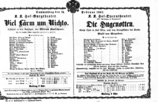 Theaterzettel (Oper und Burgtheater in Wien) 18670214 Seite: 1