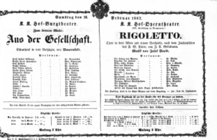 Theaterzettel (Oper und Burgtheater in Wien) 18670216 Seite: 1