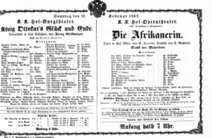 Theaterzettel (Oper und Burgtheater in Wien) 18670217 Seite: 1
