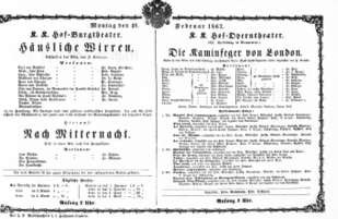 Theaterzettel (Oper und Burgtheater in Wien) 18670218 Seite: 1