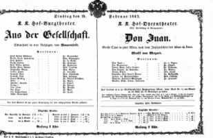 Theaterzettel (Oper und Burgtheater in Wien) 18670219 Seite: 1