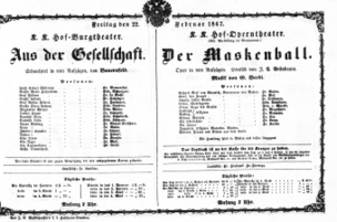 Theaterzettel (Oper und Burgtheater in Wien) 18670222 Seite: 1