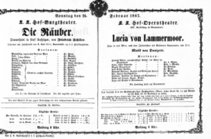 Theaterzettel (Oper und Burgtheater in Wien) 18670224 Seite: 1