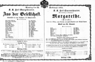 Theaterzettel (Oper und Burgtheater in Wien) 18670225 Seite: 1