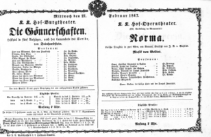 Theaterzettel (Oper und Burgtheater in Wien) 18670227 Seite: 1
