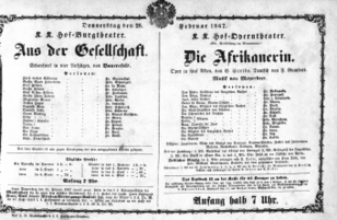 Theaterzettel (Oper und Burgtheater in Wien) 18670228 Seite: 1