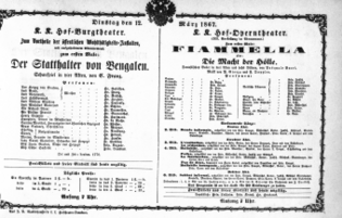 Theaterzettel (Oper und Burgtheater in Wien) 18670312 Seite: 1