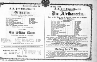 Theaterzettel (Oper und Burgtheater in Wien) 18670314 Seite: 1