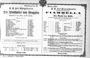 Theaterzettel (Oper und Burgtheater in Wien) 18670319 Seite: 1