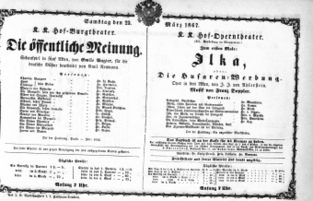 Theaterzettel (Oper und Burgtheater in Wien) 18670323 Seite: 1