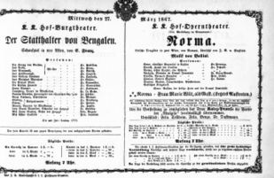 Theaterzettel (Oper und Burgtheater in Wien) 18670327 Seite: 1