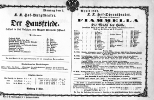 Theaterzettel (Oper und Burgtheater in Wien) 18670401 Seite: 1