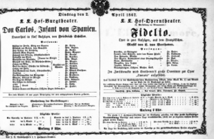 Theaterzettel (Oper und Burgtheater in Wien) 18670402 Seite: 1