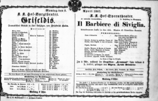 Theaterzettel (Oper und Burgtheater in Wien) 18670408 Seite: 1