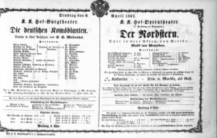Theaterzettel (Oper und Burgtheater in Wien) 18670409 Seite: 1