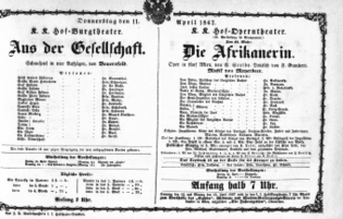 Theaterzettel (Oper und Burgtheater in Wien) 18670411 Seite: 1