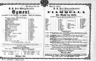 Theaterzettel (Oper und Burgtheater in Wien) 18670412 Seite: 1