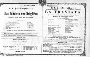 Theaterzettel (Oper und Burgtheater in Wien) 18670413 Seite: 1