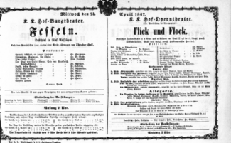 Theaterzettel (Oper und Burgtheater in Wien) 18670424 Seite: 1
