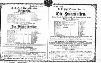 Theaterzettel (Oper und Burgtheater in Wien) 18670503 Seite: 1