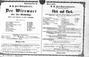 Theaterzettel (Oper und Burgtheater in Wien) 18670512 Seite: 1