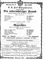 Theaterzettel (Oper und Burgtheater in Wien) 18670603 Seite: 1