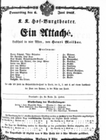 Theaterzettel (Oper und Burgtheater in Wien) 18670606 Seite: 1