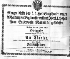 Theaterzettel (Oper und Burgtheater in Wien) 18670614 Seite: 1