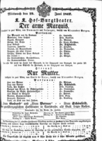 Theaterzettel (Oper und Burgtheater in Wien) 18670619 Seite: 1