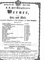Theaterzettel (Oper und Burgtheater in Wien) 18670628 Seite: 1