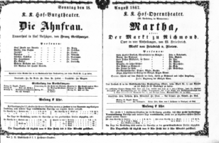 Theaterzettel (Oper und Burgtheater in Wien) 18670818 Seite: 1