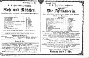 Theaterzettel (Oper und Burgtheater in Wien) 18670820 Seite: 1
