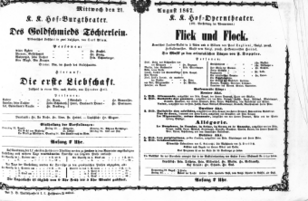 Theaterzettel (Oper und Burgtheater in Wien) 18670821 Seite: 1